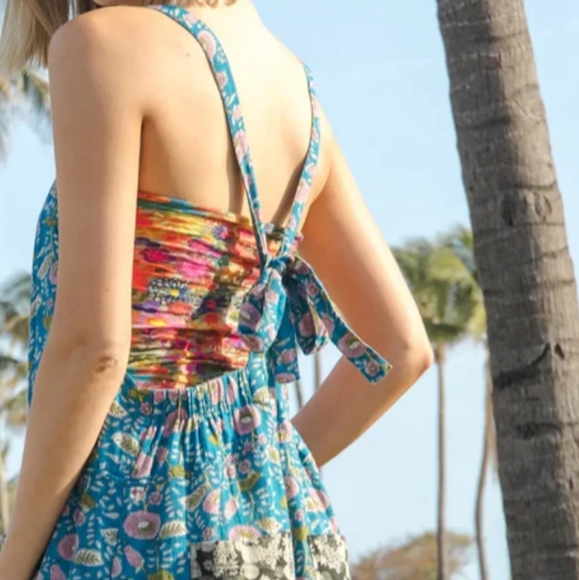 NWT NATURAL LIFE Dakota Tie Overall Black Blue Mix Floral 🖤 & 💙 - Picture 6 of 6